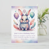 Cute Rabbit Birthday Invitation Woodland Boho  Kaart (Staand voorkant)