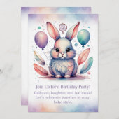 Cute Rabbit Birthday Invitation Woodland Boho  Kaart (Voorkant / Achterkant)