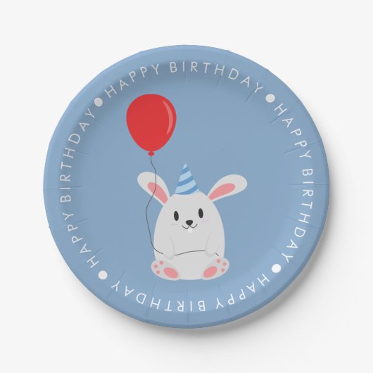 Cute Rabbit Birthday Party Papieren Bordje (Voorkant)