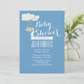 Cute Rabbit Blue Baby Shower Invitations Kaart (Staand voorkant)