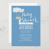 Cute Rabbit Blue Baby Shower Invitations Kaart (Voorkant / Achterkant)