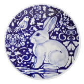 Cute Rabbit Blue White Woodland Animal Dedham Keramische Knop (Voorkant)