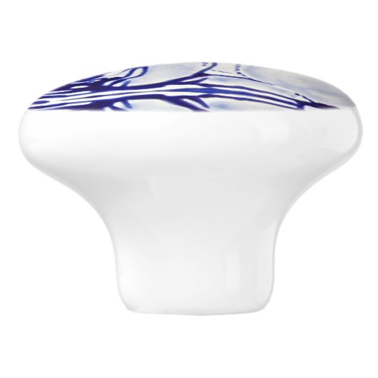 Cute Rabbit Blue White Woodland Animal Dedham   Keramische Knop (Zijkant)