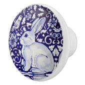 Cute Rabbit Blue White Woodland Animal Dedham   Keramische Knop (Rechts)
