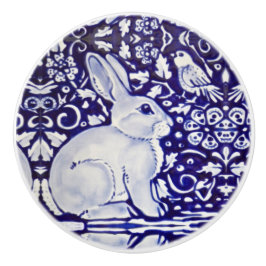 Cute Rabbit Blue White Woodland Animal Dedham Keramische Knop