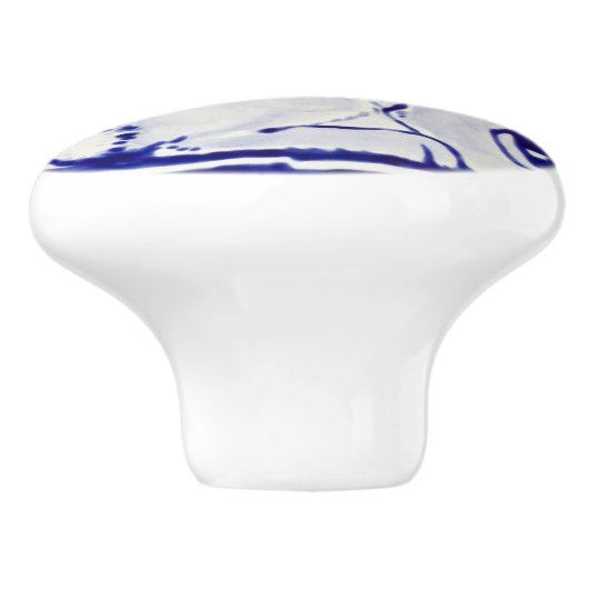 Cute Rabbit Blue White Woodland Animal Dedham  Keramische Knop (Zijkant)