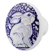 Cute Rabbit Blue White Woodland Animal Dedham  Keramische Knop (Rechts)