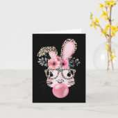 Cute Rabbit Bubble Gum Easter Day Bunny Leopard Gl Kaart (Gele Bloem)