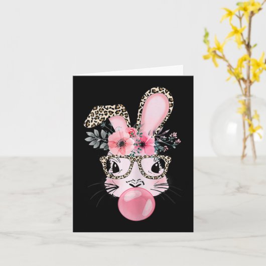 Cute Rabbit Bubble Gum Easter Day Bunny Leopard Gl Kaart (Gele Bloem)