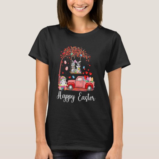 Cute Rabbit Bunnies Red Truck Egg Happy Ea T-shirt (Voorkant)