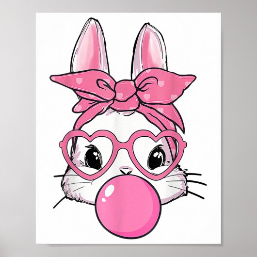 Cute Rabbit Bunny Blowble Gum Paasdag Poster (Voorkant)