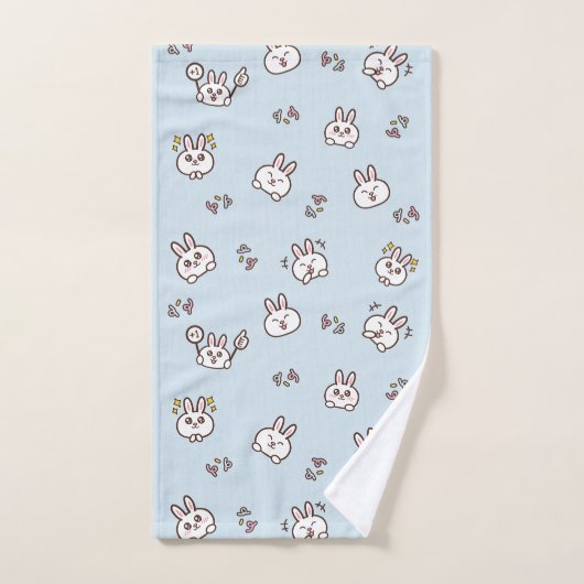 Cute rabbit bunny emoticons blue bad handdoek (Handdoek)