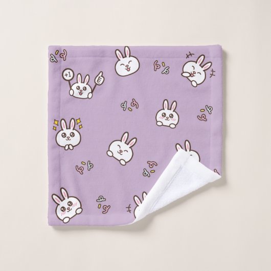 Cute rabbit bunny emoticons paars bad handdoek (Wasdoekje)