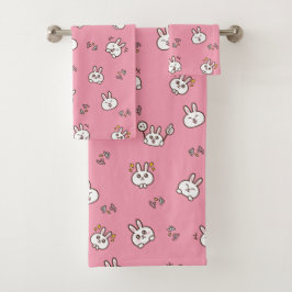 Cute rabbit bunny emoticons Pink Bad Handdoek