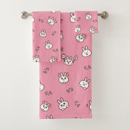 Cute rabbit bunny emoticons Pink Bad Handdoek (Insitu)