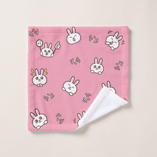 Cute rabbit bunny emoticons Pink Bad Handdoek (Wasdoekje)