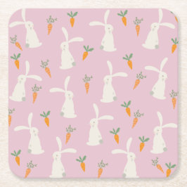 Cute Rabbit Carrot Patroon Kartonnen Onderzetters