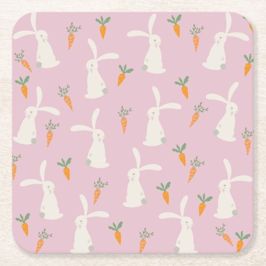 Cute Rabbit Carrot Patroon Kartonnen Onderzetters (Voorkant)