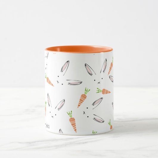 Cute Rabbit Carrot Pattern Personalized Mok (Midden)