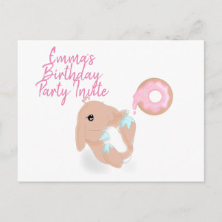 Cute Rabbit Cartoon Bunny Birthday Party Invite Briefkaart