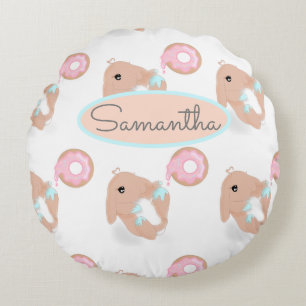 Cute Rabbit Cartoon Bunny Donut Nursery Girls  Rond Kussen