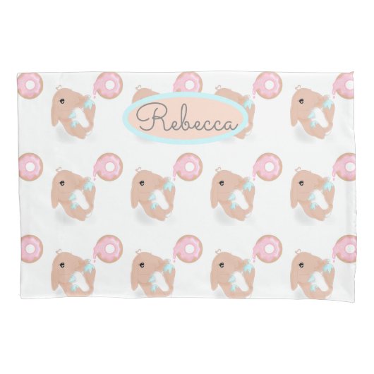 Cute Rabbit Cartoon Bunny Donut Pink Pattern Kussensloop (Voorkant)