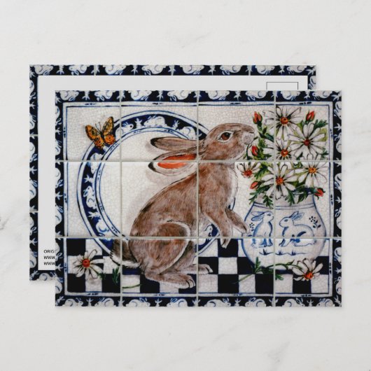 Cute Rabbit Cute Bunny Dedham Delft Tile Briefkaar Briefkaart (Voorkant / Achterkant)