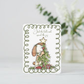 Cute Rabbit Decorating the Christmas Tree Feestdagenkaart (Staand voorkant)