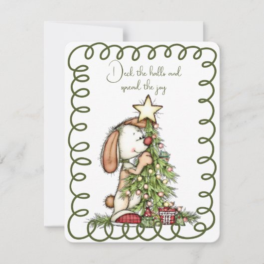 Cute Rabbit Decorating the Christmas Tree Feestdagenkaart (Voorkant)