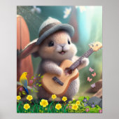 Cute Rabbit die gitaar speelt in de tuin van de bl Poster (Voorkant)
