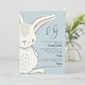 Cute Rabbit Dusty Blue Baby shower Invitation Kaart (Staand voorkant)
