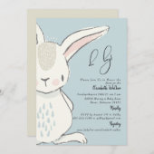 Cute Rabbit Dusty Blue Baby shower Invitation Kaart (Voorkant / Achterkant)