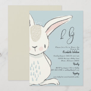Cute Rabbit Dusty Blue Baby shower Invitation Kaart