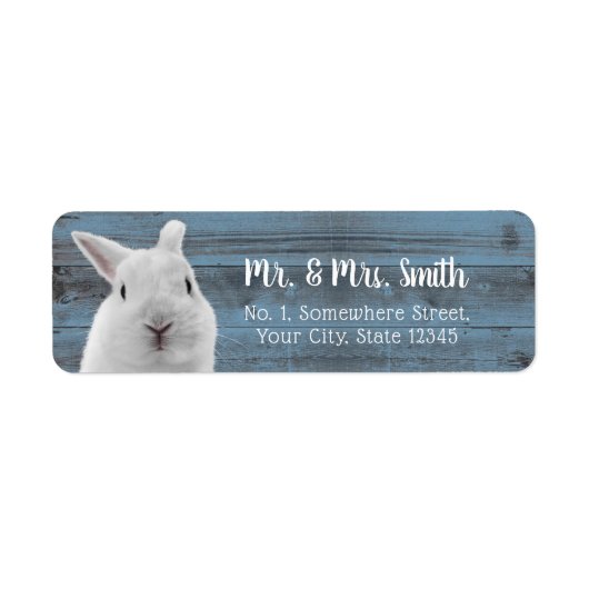 Cute Rabbit Dusty Blue Barn Wood Baby shower Etiket (Voorkant)