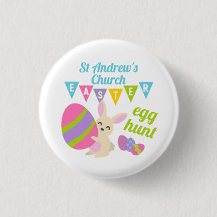 Cute Rabbit Easter Egg Hunt Blue Ronde Button 3,2 Cm