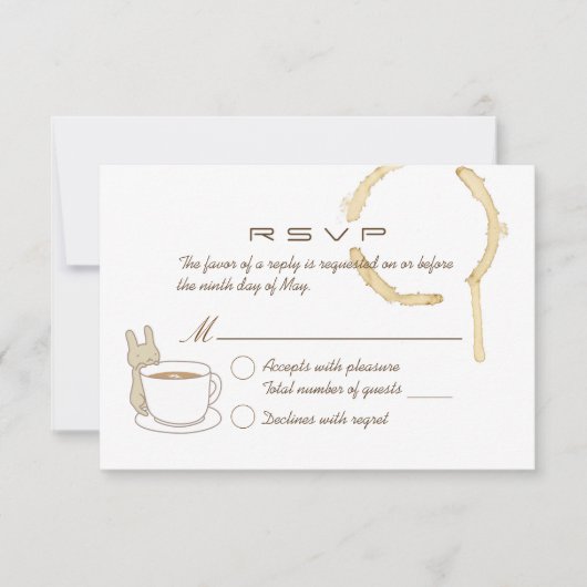Cute Rabbit en Coffee Wedding RSVP Card (Voorkant)