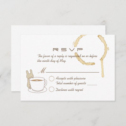 Cute Rabbit en Coffee Wedding RSVP Card (Voorkant / Achterkant)