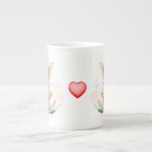 Cute Rabbit en Hearts Porselein Kop (Voorkant)