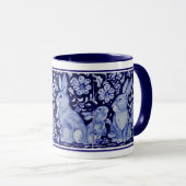 Cute Rabbit Family Blue White Delft Dedham Mok (Voorkant rechts)