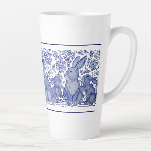 Cute Rabbit Family Blue White Delft Dedham Mok (Rechts)