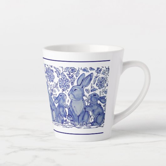 Cute Rabbit Family Blue White Delft Dedham Mok (Rechts)