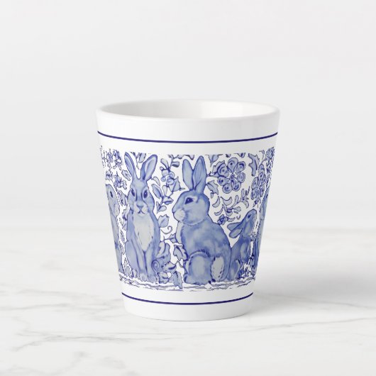 Cute Rabbit Family Blue White Delft Dedham Mok (Voorkant)