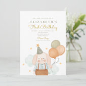 Cute Rabbit First Birthday 1st Birthday Kaart (Staand voorkant)