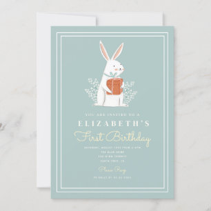 Cute Rabbit First Birthday 1st Birthday Uitnodigin Kaart