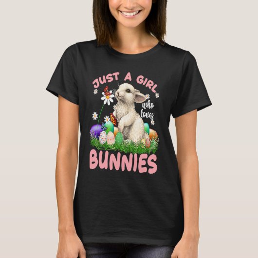 Cute Rabbit Girl flowers Butterfly Easter Bunny Ea T-shirt (Voorkant)