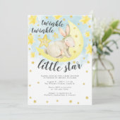 Cute Rabbit Gold Twinkle Little Star Baby shower Kaart (Staand voorkant)