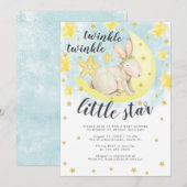Cute Rabbit Gold Twinkle Little Star Baby shower Kaart (Voorkant / Achterkant)