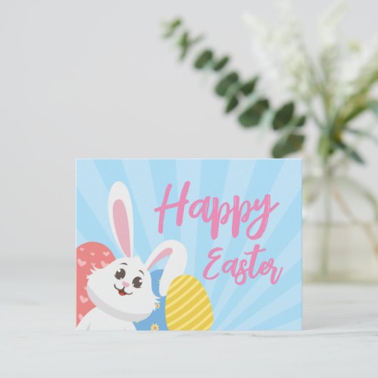 Cute Rabbit Happy Easter Briefkaart (Staand voorkant)