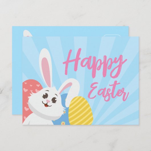 Cute Rabbit Happy Easter Briefkaart (Voorkant / Achterkant)