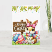 Cute Rabbit 'HAPPY EASTER' Card  Kaart (Voorkant)